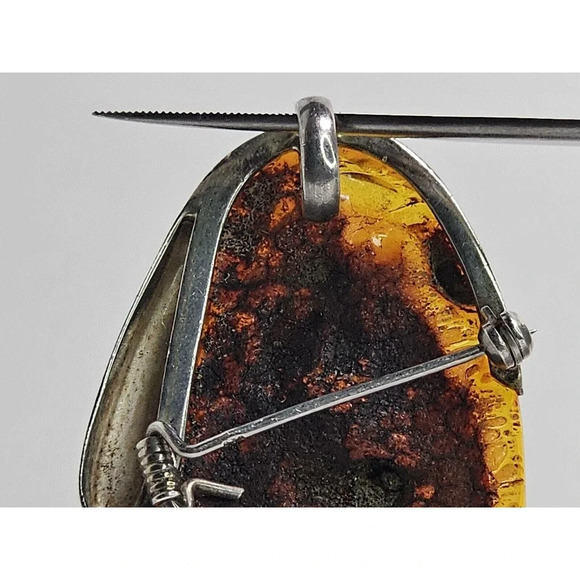 Vintage Beautiful Large Amber Brooch/Pendant Set In Sterling Silver 13.8 Grams - Picture 7 of 9